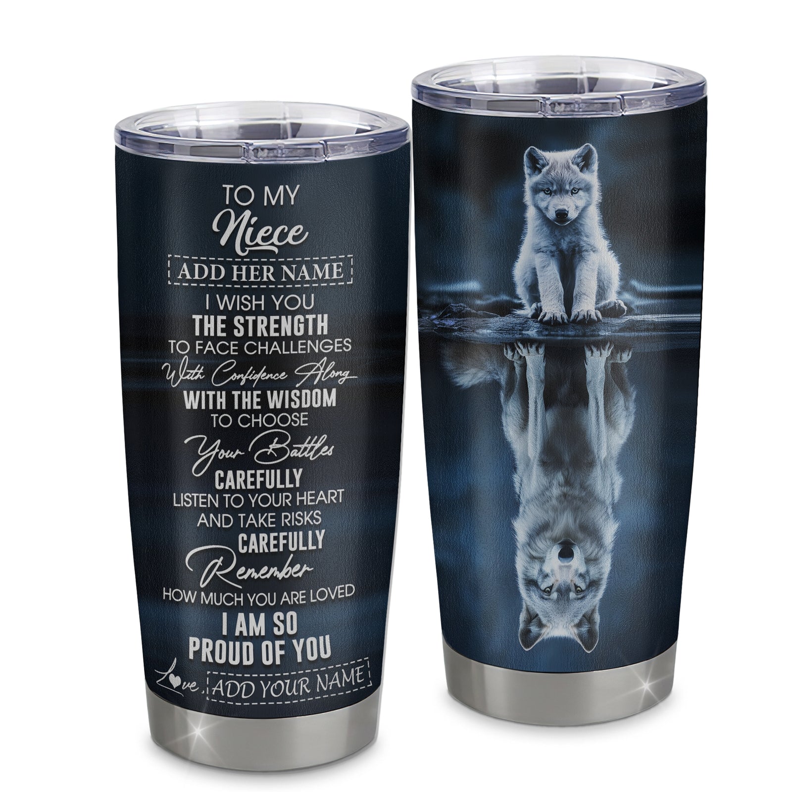 Personalized To My Niece Gifts Tumbler From Aunt Uncle Auntie I Wish You The Strength Wolf Niece Birthday Gifts Christmas Graduation Custom Stainless Steel Travel Mug | siriusteestore