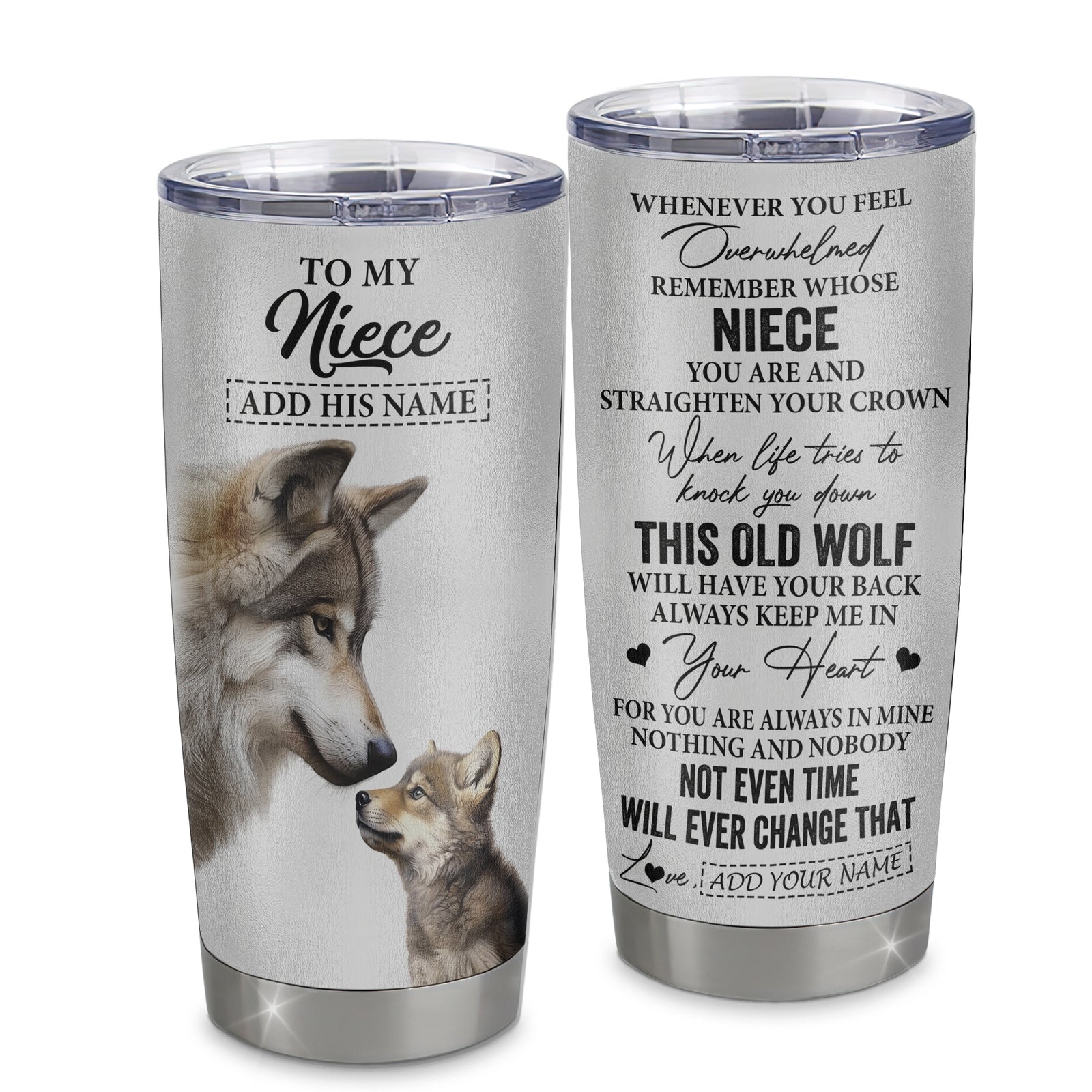 Personalized To My Niece Gifts Tumbler From Aunt Uncle Auntie Whenever Wolf Unique Birthday Gifts For Niece Graduation Christmas Custom Stainless Steel Cup Travel Mug | siriusteestore