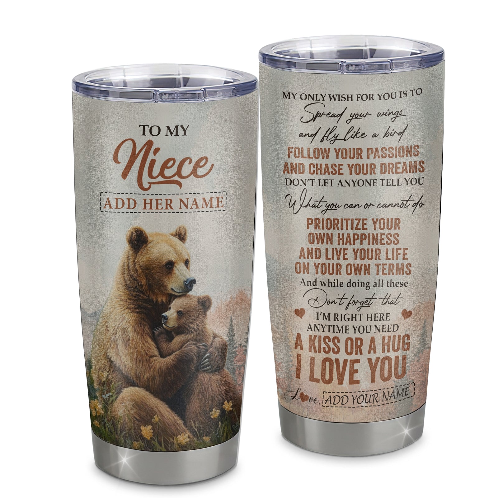 Personalized To My Niece Gifts Tumbler From Aunt Uncle Bear My Only Wish For You Niece Birthday Gifts Graduation Christmas Custom Stainless Steel Cup Travel Mug | siriusteestore