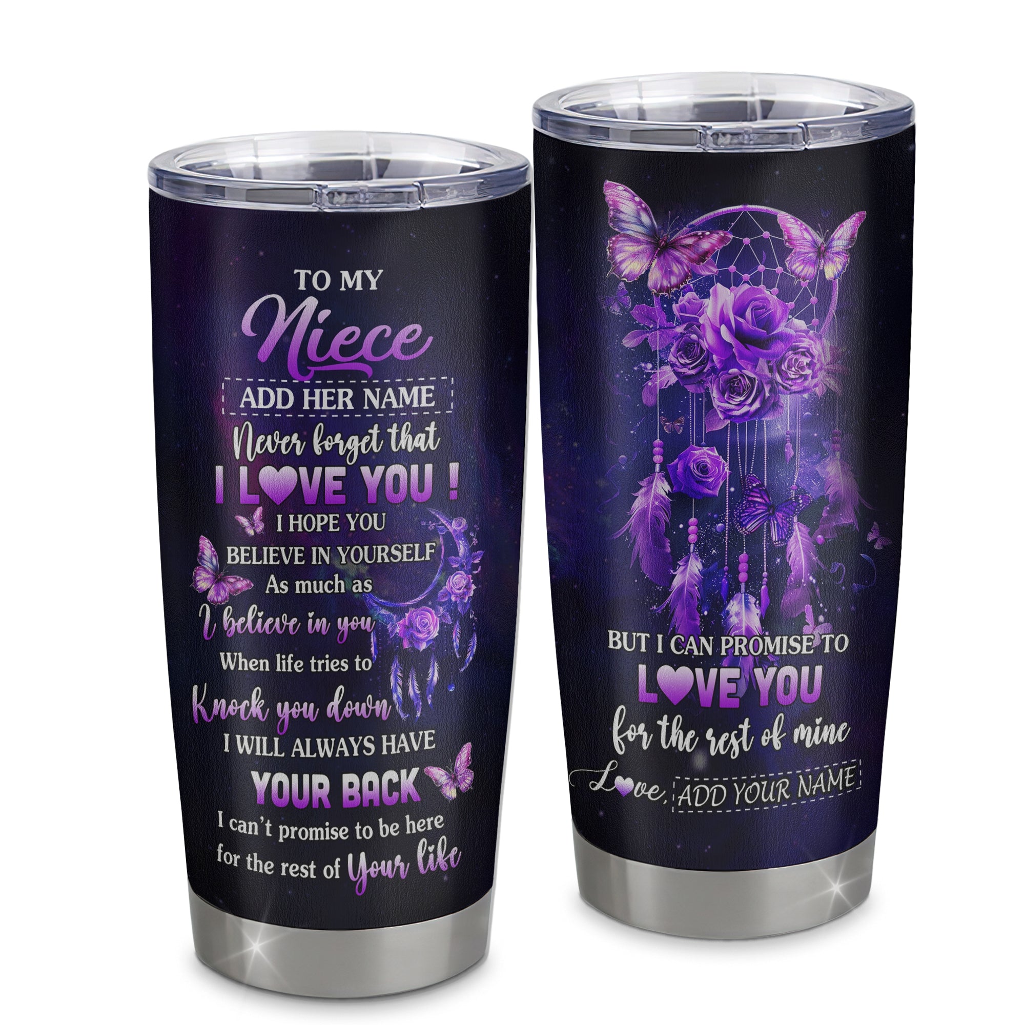 Personalized To My Niece Gifts Tumbler From Aunt Uncle Floral Butterfly Love You Niece Birthday Gifts Graduation Christmas Custom Stainless Steel Travel Mug | siriusteestore