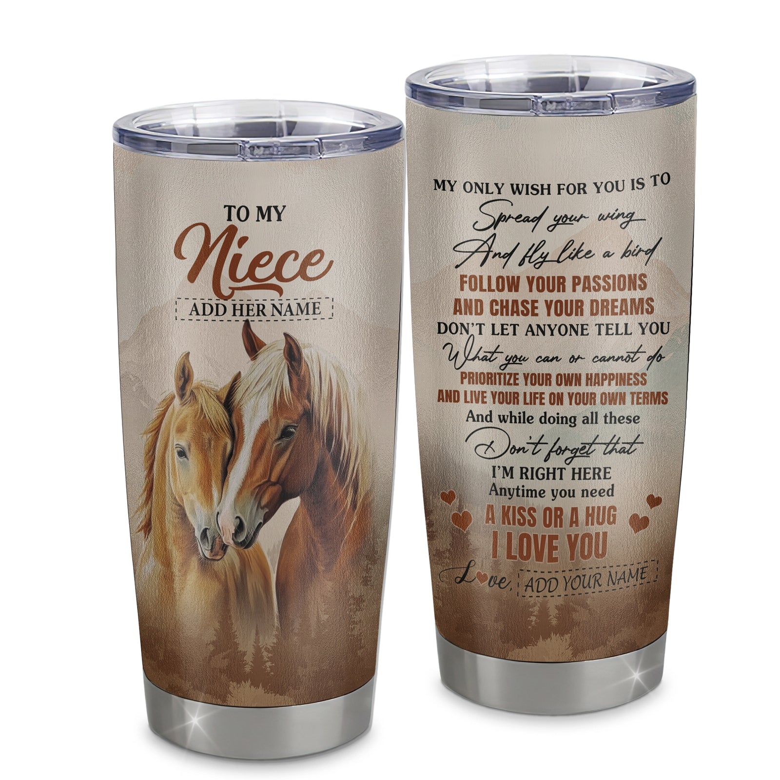 Personalized To My Niece Gifts Tumbler From Aunt Uncle Horse My Only Wish For You Niece Birthday Gifts Graduation Christmas Customized Stainless Steel Insulated Mug | siriusteestore