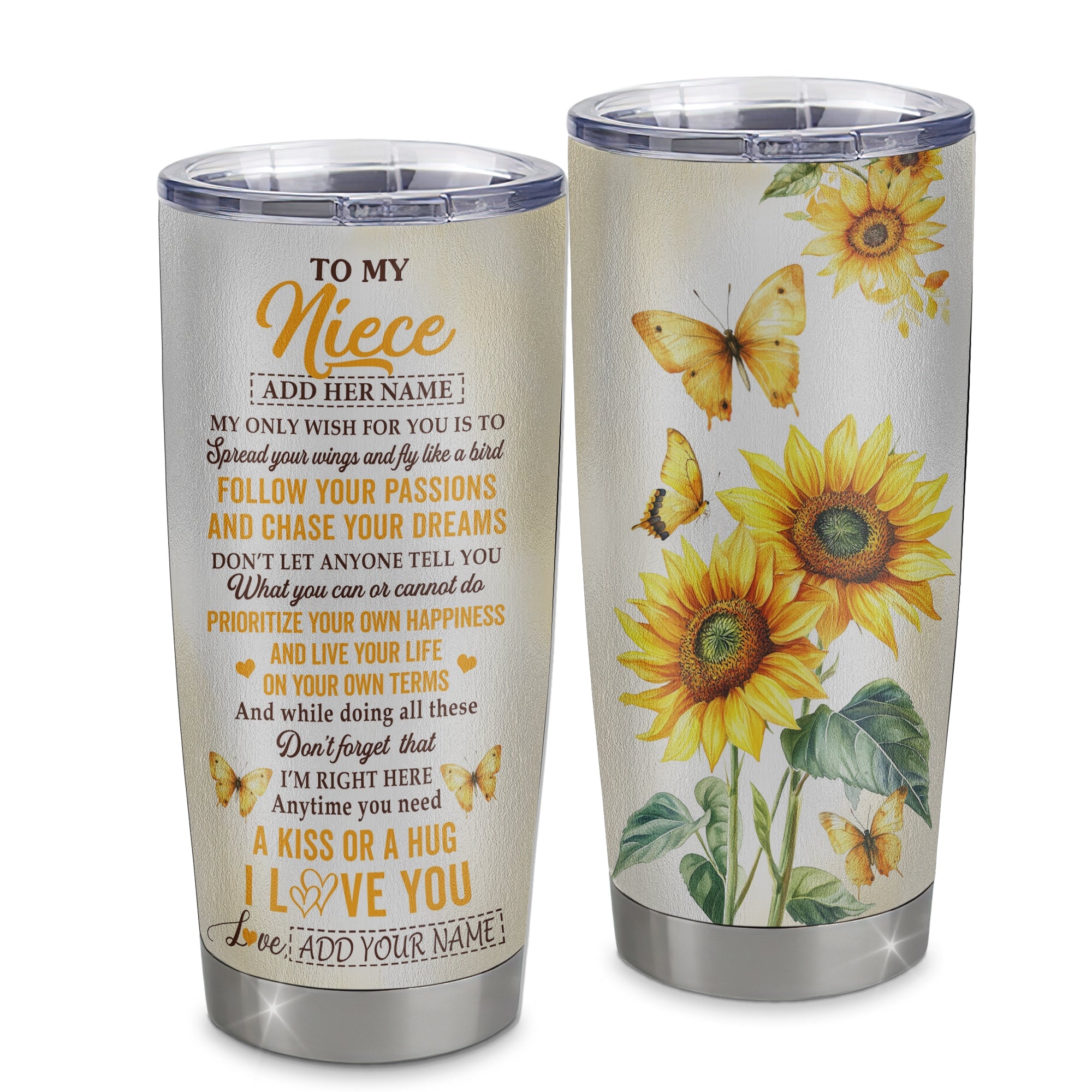 Personalized To My Niece Gifts Tumbler From Aunt Uncle Sunflower My Only Wish For You Niece Birthday Gifts Graduation Christmas Custom Stainless Steel Travel Mug | siriusteestore