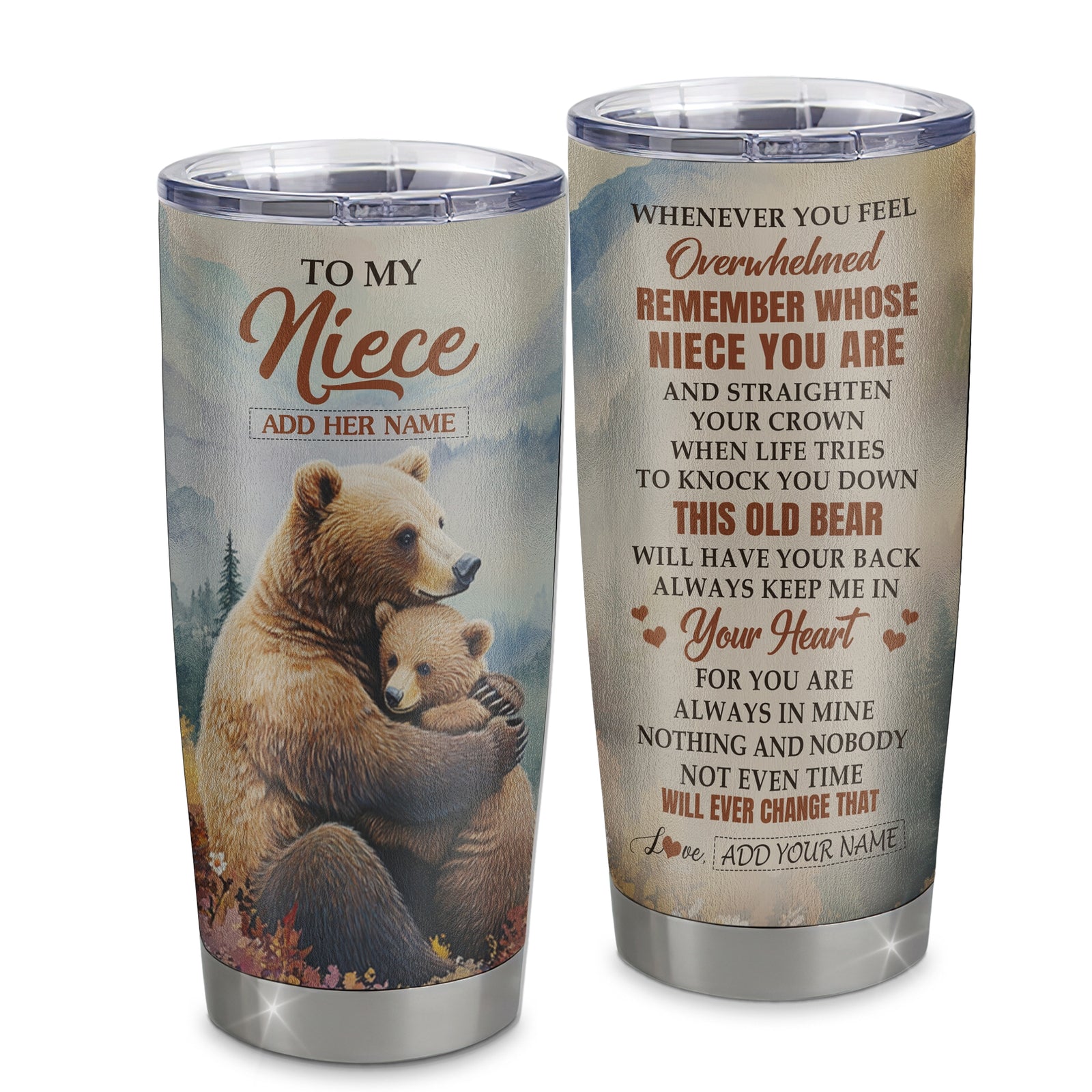Personalized To My Niece Gifts Tumbler From Aunt Uncle Whenever Bear Unique Birthday Gifts For Niece Graduation Christmas Custom Stainless Steel Cup Travel Mug | siriusteestore