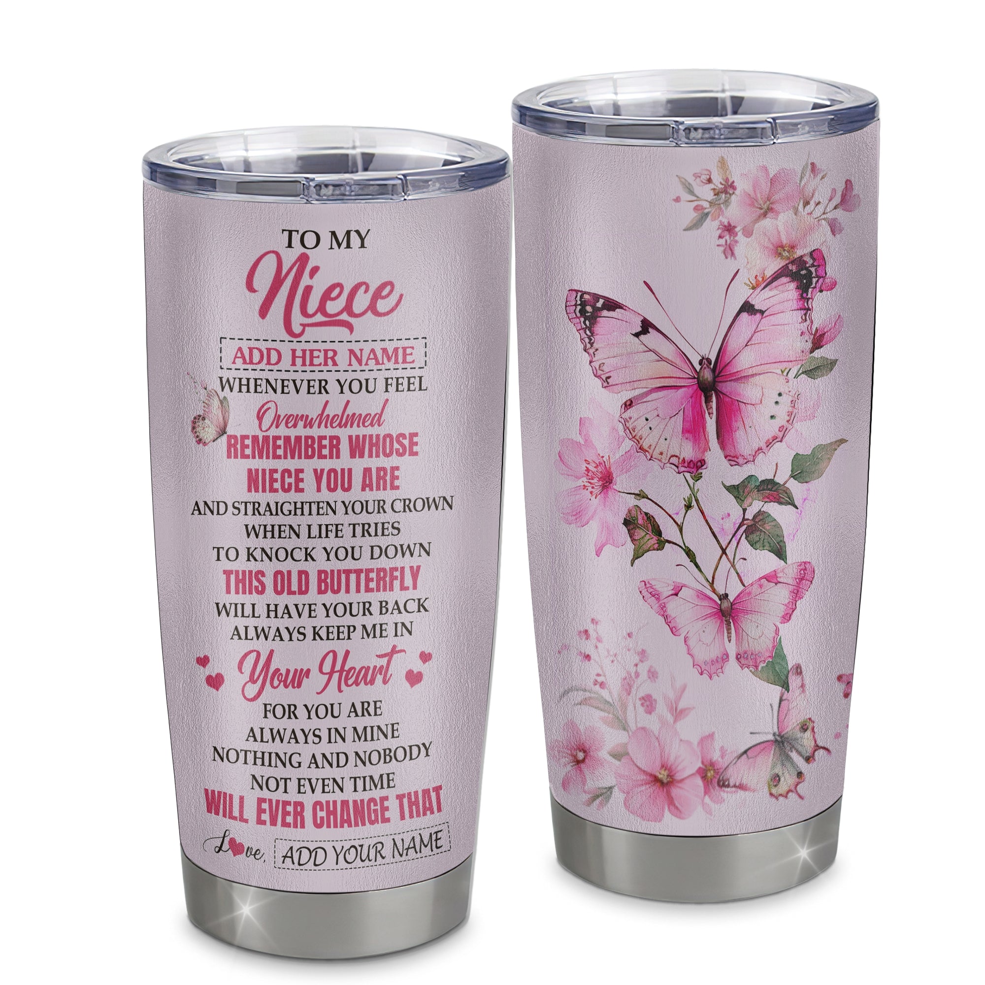 Personalized To My Niece Gifts Tumbler From Aunt Uncle Whenever Butterfly Unique Birthday Gifts For Niece Graduation Christmas Custom Stainless Steel Cup Travel Mug | siriusteestore