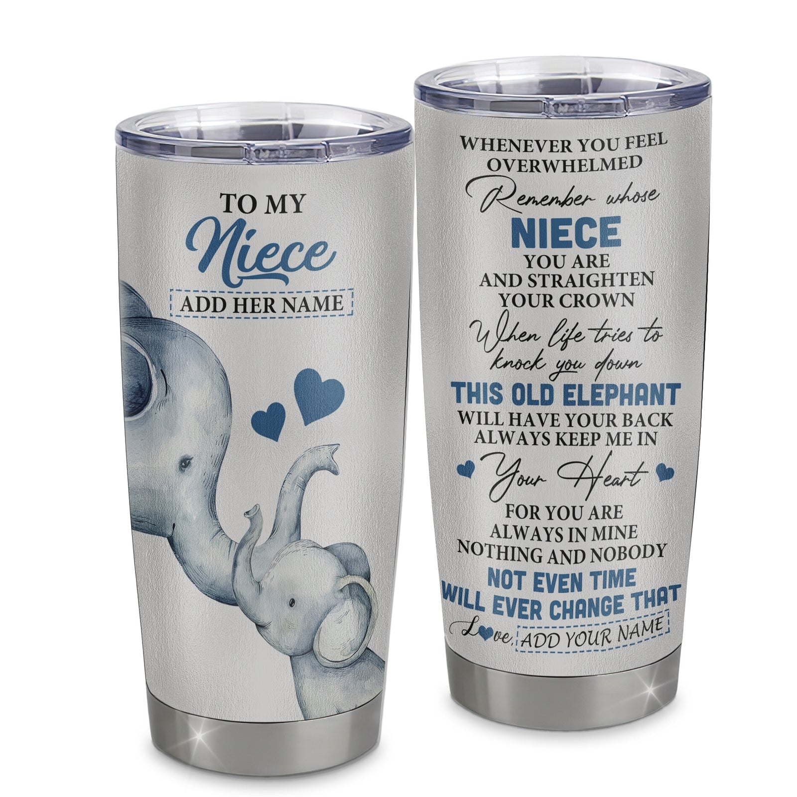 Personalized To My Niece Gifts Tumbler From Aunt Uncle Whenever Elephant Unique Birthday Gifts For Niece Graduation Christmas Custom Stainless Steel Cup Travel Mug | siriusteestore