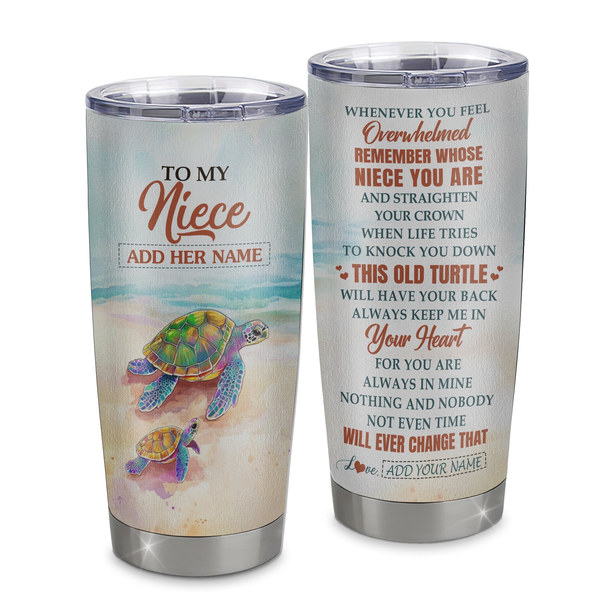 Personalized To My Niece Gifts Tumbler From Aunt Uncle Whenever Turtle Unique Birthday Gifts For Niece Graduation Christmas Customized Custom Stainless Steel Cup Mug | siriusteestore