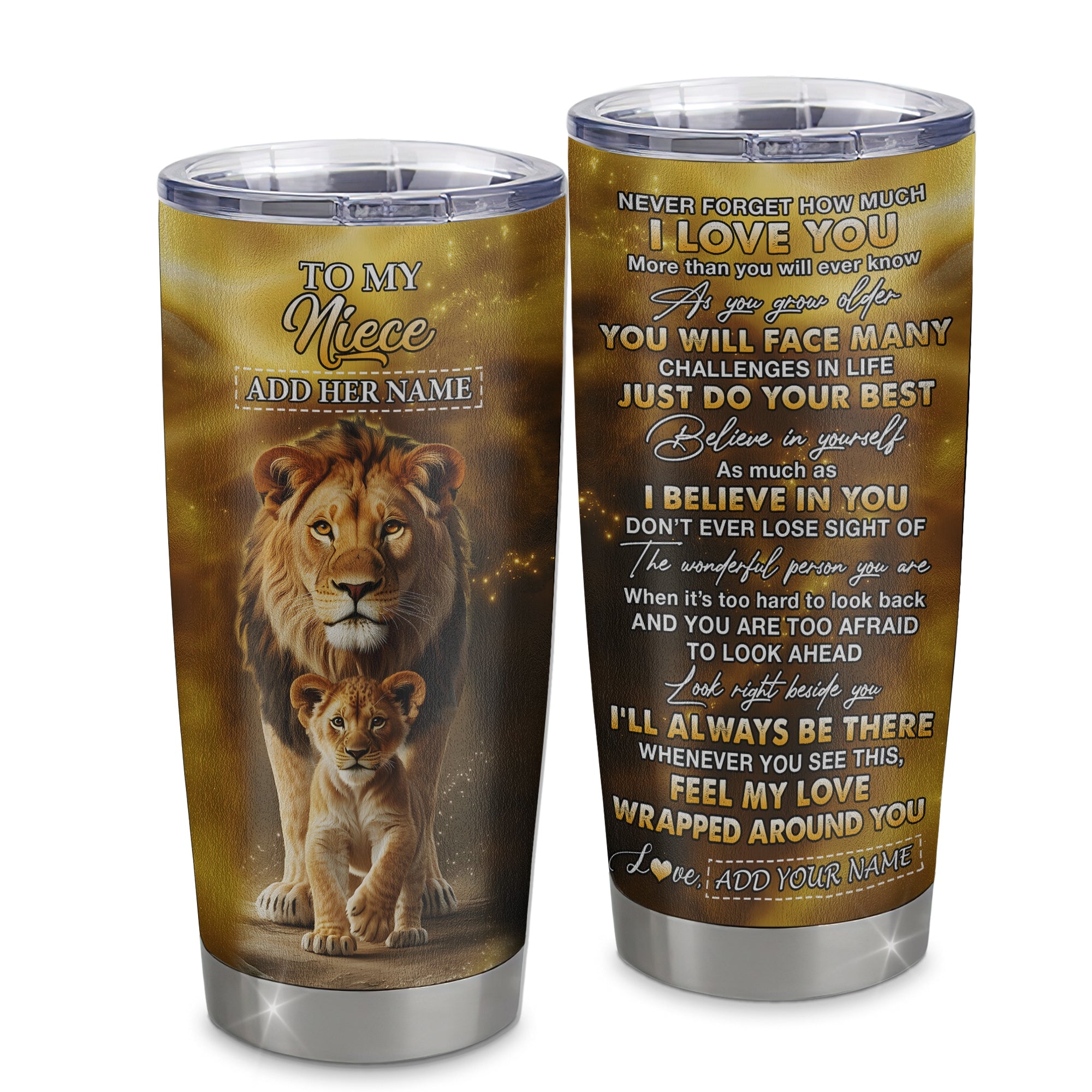 Personalized To My Niece Gifts Tumbler From Uncle Never Forget How Much I Love You Lion Niece Birthday Gifts Graduation Christmas Custom Stainless Steel Travel Mug | siriusteestore
