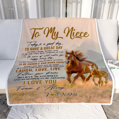 Personalized To My Niece Horse Blanket From Aunt Uncle Auntie Every Day Laugh Love Live Niece Birthday Gifts Graduation Christmas Customized Fleece Blanket | siriusteestore