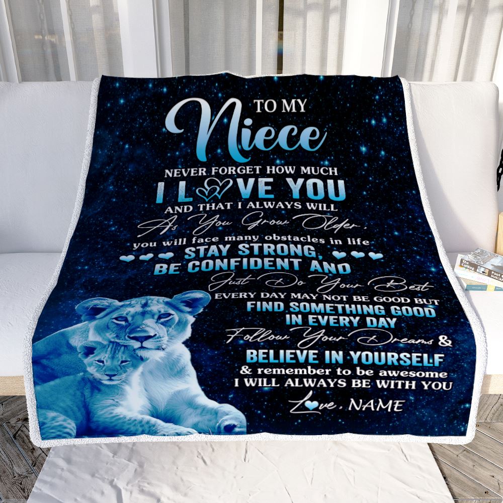 Personalized To My Niece I Love You Forever Blanket From Aunt Auntie Lion Niece Birthday Gifts Graduation Christmas Customized Fleece Throw Blanket | siriusteestore