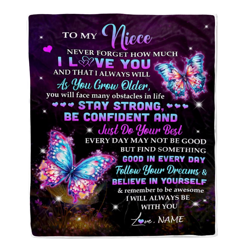 Personalized To My Niece I Love You Forever Blanket From Aunt Auntie Uncle Butterfly Niece Birthday Gifts Graduation Christmas Customized Fleece Blanket | siriusteestore