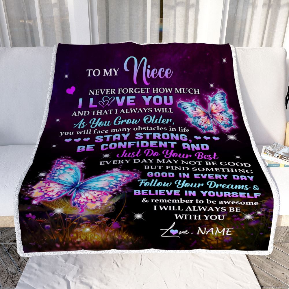 Personalized To My Niece I Love You Forever Blanket From Aunt Auntie Uncle Butterfly Niece Birthday Gifts Graduation Christmas Customized Fleece Blanket | siriusteestore