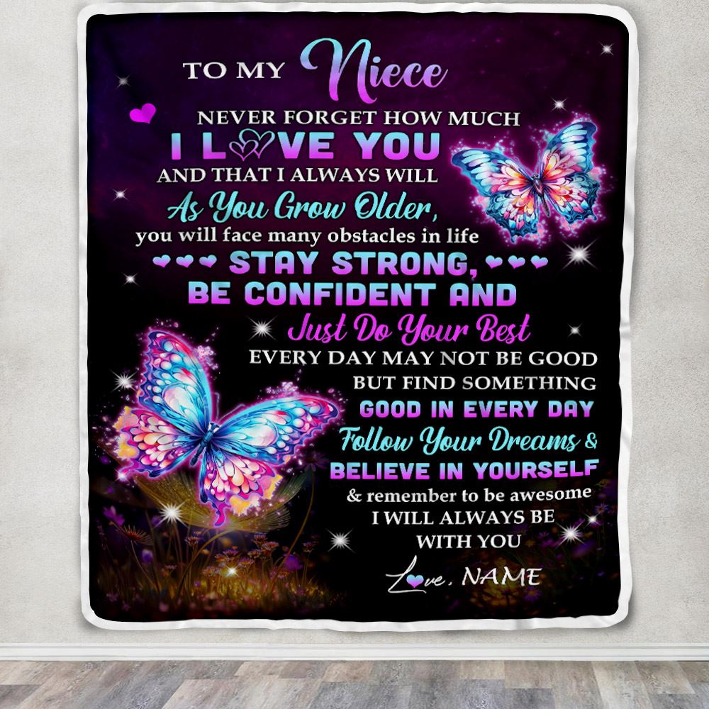 Personalized To My Niece I Love You Forever Blanket From Aunt Auntie Uncle Butterfly Niece Birthday Gifts Graduation Christmas Customized Fleece Blanket | siriusteestore