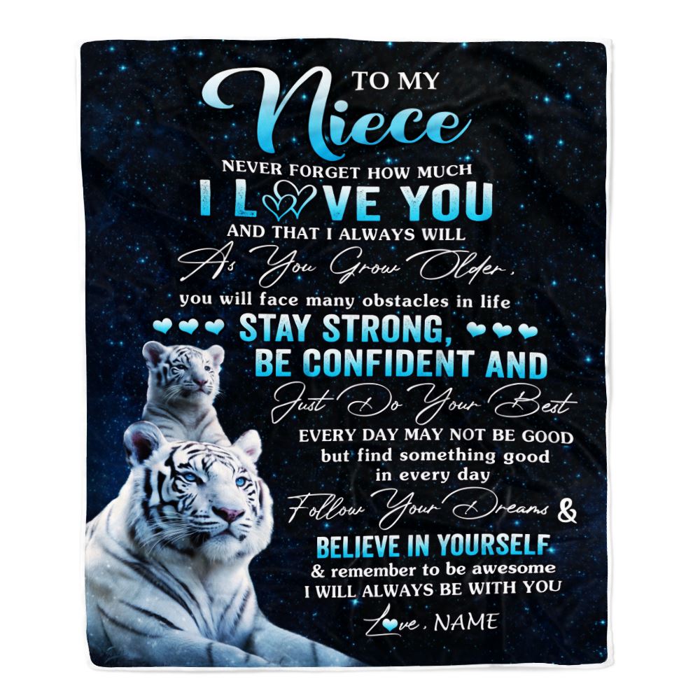 Personalized To My Niece I Love You Forever Blanket From Aunt Auntie Uncle White Tiger Niece Birthday Gifts Graduation Christmas Customized Fleece Blanket | siriusteestore