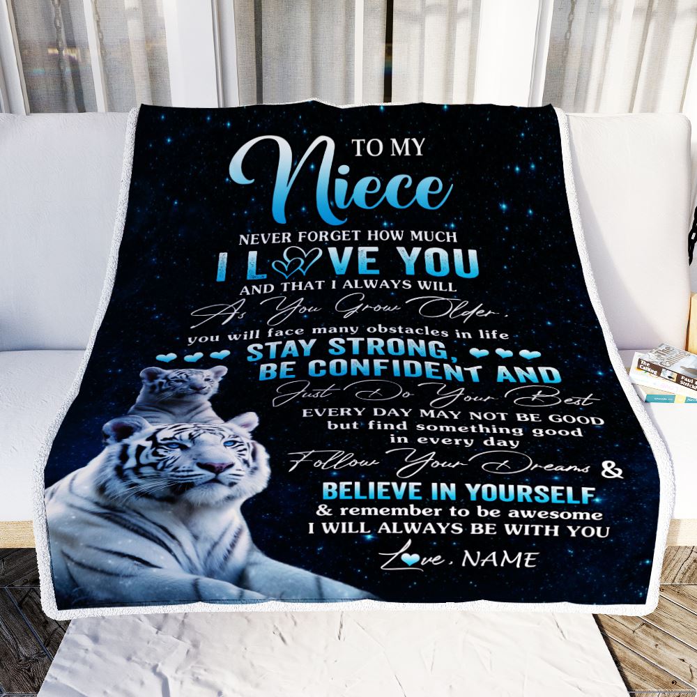 Personalized To My Niece I Love You Forever Blanket From Aunt Auntie Uncle White Tiger Niece Birthday Gifts Graduation Christmas Customized Fleece Blanket | siriusteestore