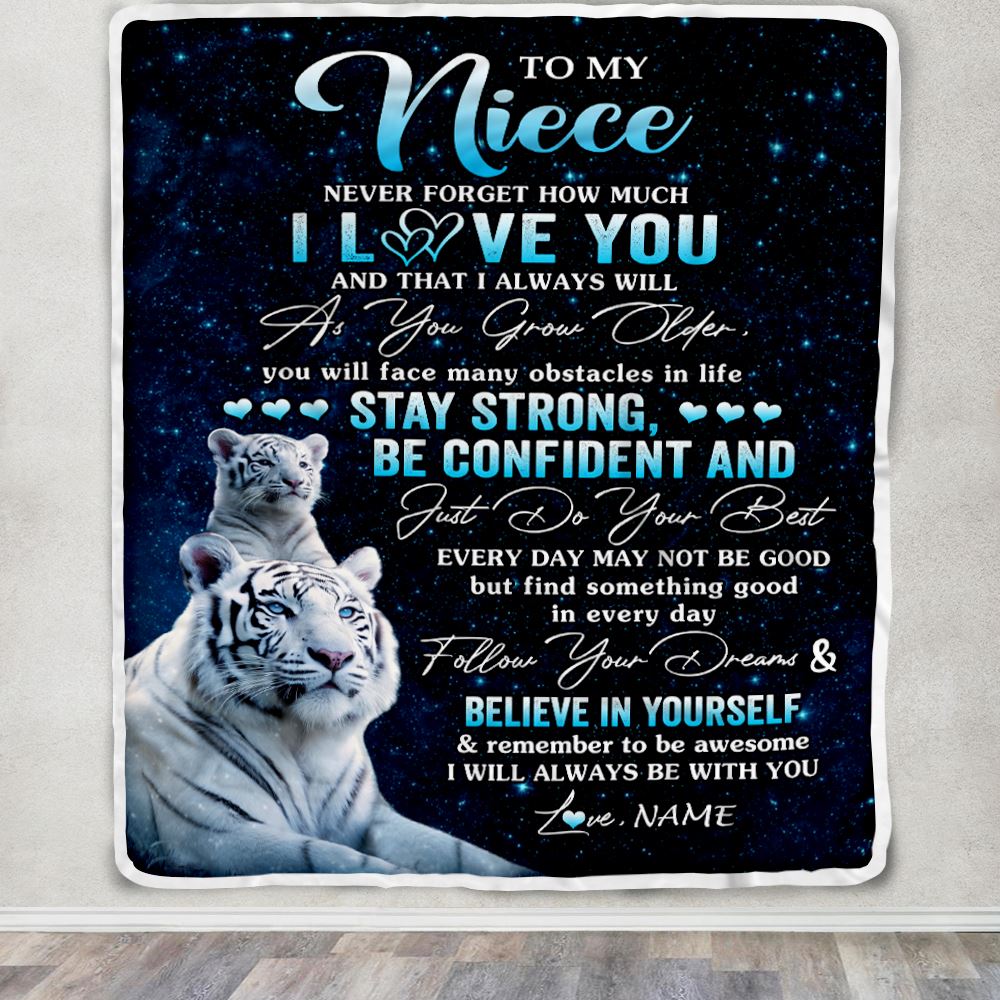 Personalized To My Niece I Love You Forever Blanket From Aunt Auntie Uncle White Tiger Niece Birthday Gifts Graduation Christmas Customized Fleece Blanket | siriusteestore