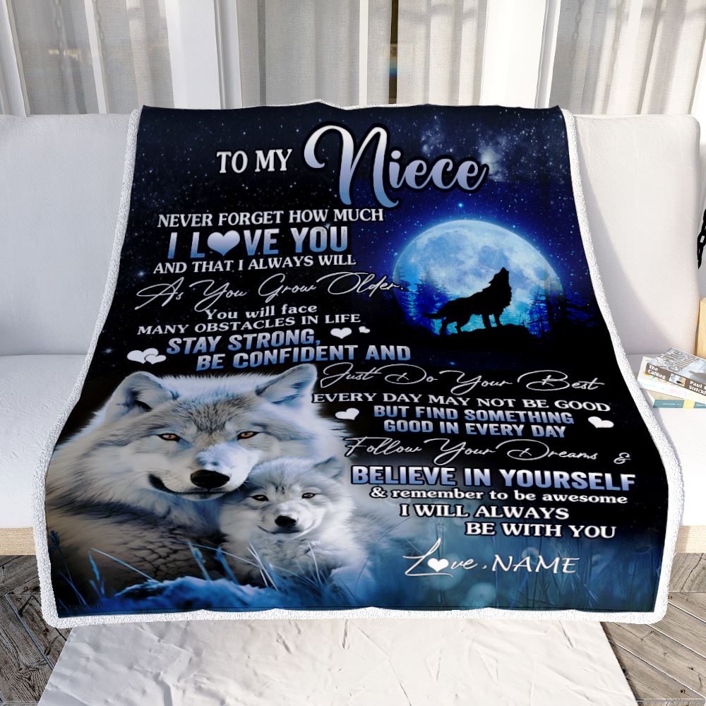 Personalized To My Niece I Love You Forever Blanket From Aunt Auntie Uncle Wolf Niece Birthday Gifts Graduation Christmas Customized Fleece Blanket | siriusteestore