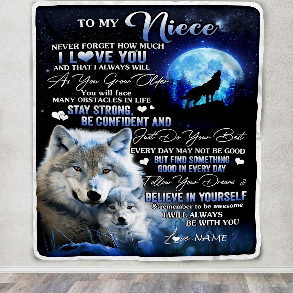 Personalized To My Niece I Love You Forever Blanket From Aunt Auntie Uncle Wolf Niece Birthday Gifts Graduation Christmas Customized Fleece Blanket | siriusteestore