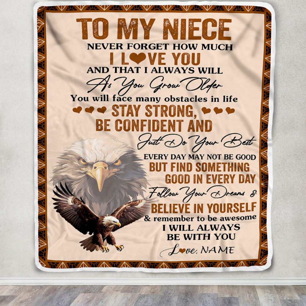 Personalized To My Niece I Love You Forever Blanket From Aunt Uncle Auntie Eagle Niece Birthday Gifts Graduation Christmas Customized Fleece Throw Blanket | siriusteestore