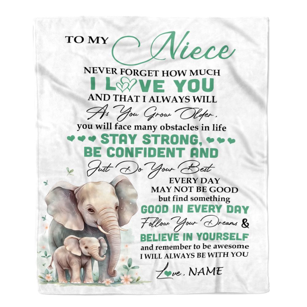 Personalized To My Niece I Love You Forever Blanket From Aunt Uncle Elephant Niece Birthday Gifts Graduation Christmas Customized Fleece Throw Blanket | siriusteestore