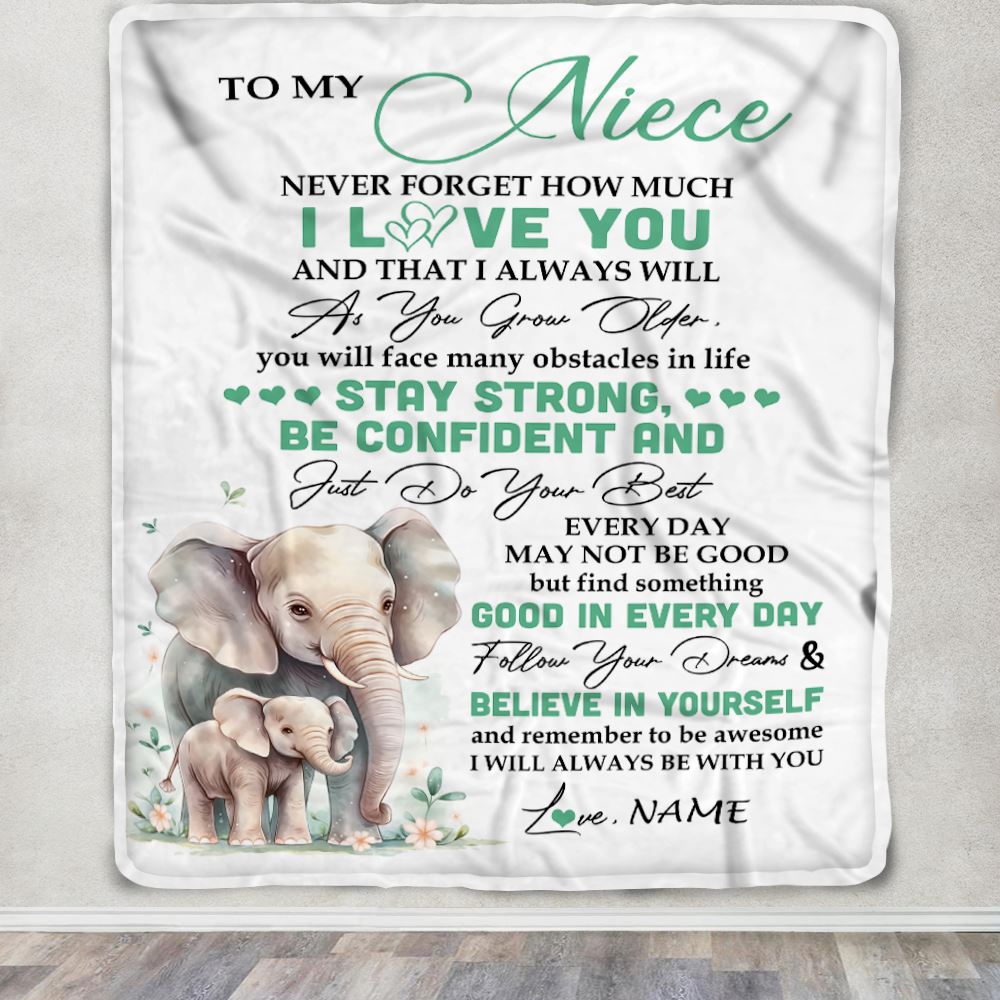 Personalized To My Niece I Love You Forever Blanket From Aunt Uncle Elephant Niece Birthday Gifts Graduation Christmas Customized Fleece Throw Blanket | siriusteestore