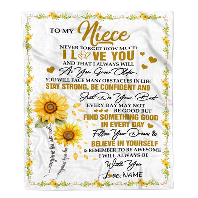 Personalized To My Niece I Love You Forever Blanket From Aunt Uncle Sunflower Niece Birthday Gifts Graduation Christmas Customized Fleece Throw Blanket | siriusteestore