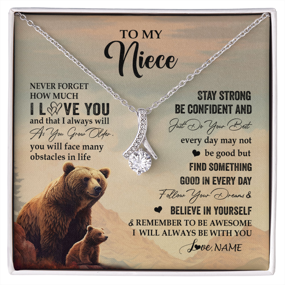 Alluring Beauty Necklace 14K White Gold Finish | 1 | Personalized To My Niece I Love You Forever Necklace From Aunt Uncle Bear Niece Birthday Gifts Jewelry Graduation Christmas Customized Gift Box Message Card | siriusteestore