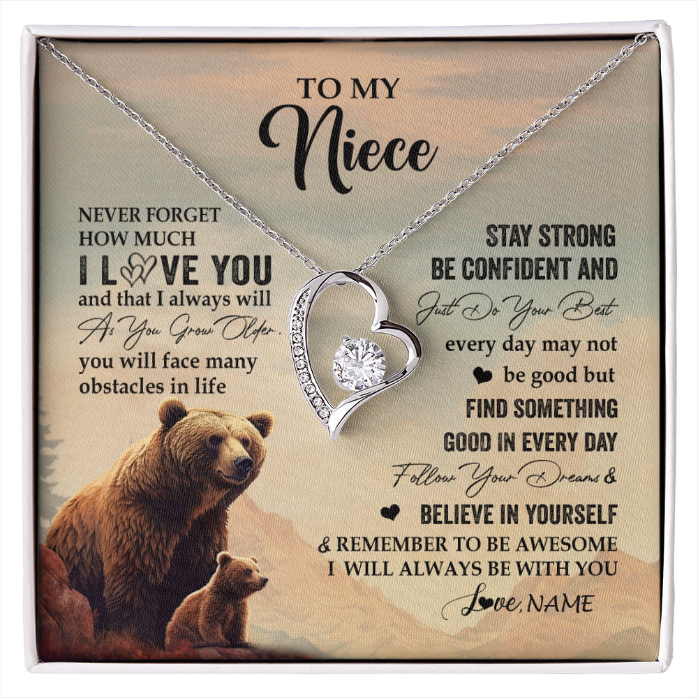 Forever Love Necklace 14K White Gold Finish | 1 | Personalized To My Niece I Love You Forever Necklace From Aunt Uncle Bear Niece Birthday Gifts Jewelry Graduation Christmas Customized Gift Box Message Card | siriusteestore