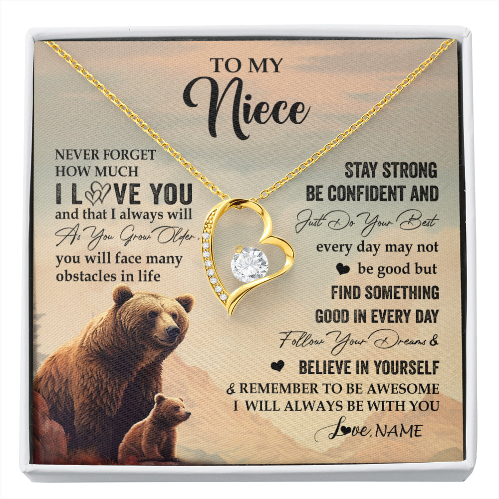 Forever Love Necklace 18K Yellow Gold Finish | 1 | Personalized To My Niece I Love You Forever Necklace From Aunt Uncle Bear Niece Birthday Gifts Jewelry Graduation Christmas Customized Gift Box Message Card | siriusteestore