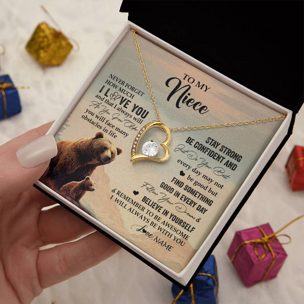 Forever Love Necklace 18K Yellow Gold Finish | 2 | Personalized To My Niece I Love You Forever Necklace From Aunt Uncle Bear Niece Birthday Gifts Jewelry Graduation Christmas Customized Gift Box Message Card | siriusteestore