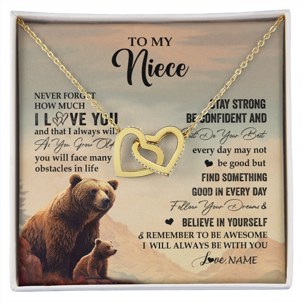 Interlocking Hearts Necklace 18K Yellow Gold Finish | 1 | Personalized To My Niece I Love You Forever Necklace From Aunt Uncle Bear Niece Birthday Gifts Jewelry Graduation Christmas Customized Gift Box Message Card | siriusteestore