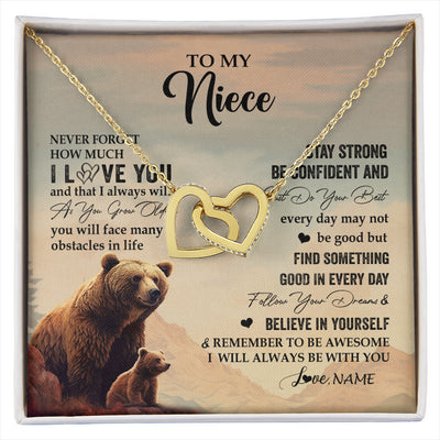 Interlocking Hearts Necklace 18K Yellow Gold Finish | 1 | Personalized To My Niece I Love You Forever Necklace From Aunt Uncle Bear Niece Birthday Gifts Jewelry Graduation Christmas Customized Gift Box Message Card | siriusteestore