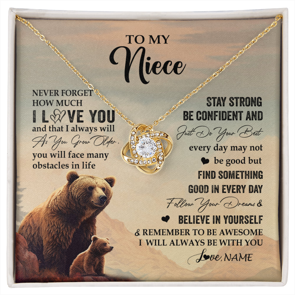 Love Knot Necklace 18K Yellow Gold Finish | 1 | Personalized To My Niece I Love You Forever Necklace From Aunt Uncle Bear Niece Birthday Gifts Jewelry Graduation Christmas Customized Gift Box Message Card | siriusteestore