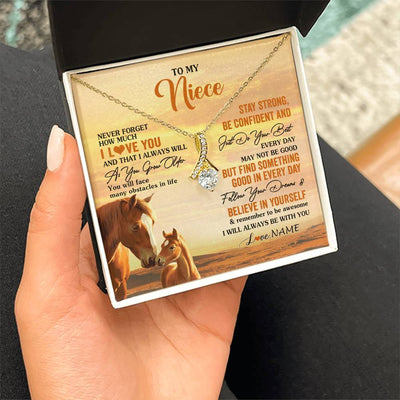Alluring Beauty Necklace 18K Yellow Gold Finish | 2 | Personalized To My Niece I Love You Forever Necklace From Uncle Aunt Auntie Horse Niece Birthday Gifts Graduation Christmas Customized Gift Box Message Card | siriusteestore