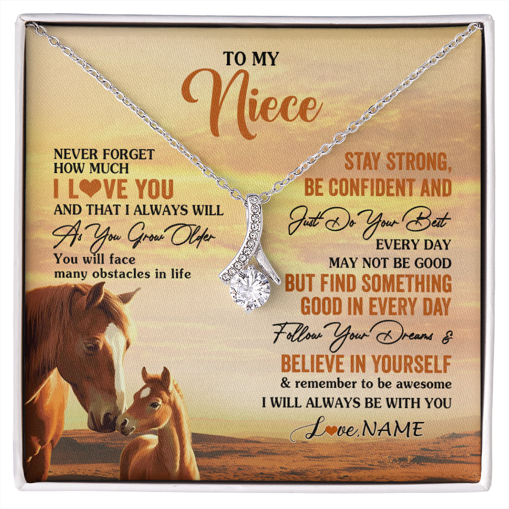 Alluring Beauty Necklace 14K White Gold Finish | 1 | Personalized To My Niece I Love You Forever Necklace From Uncle Aunt Auntie Horse Niece Birthday Gifts Graduation Christmas Customized Gift Box Message Card | siriusteestore