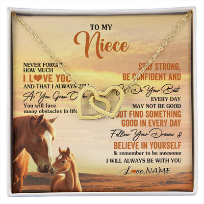Interlocking Hearts Necklace 18K Yellow Gold Finish | 1 | Personalized To My Niece I Love You Forever Necklace From Uncle Aunt Auntie Horse Niece Birthday Gifts Graduation Christmas Customized Gift Box Message Card | siriusteestore