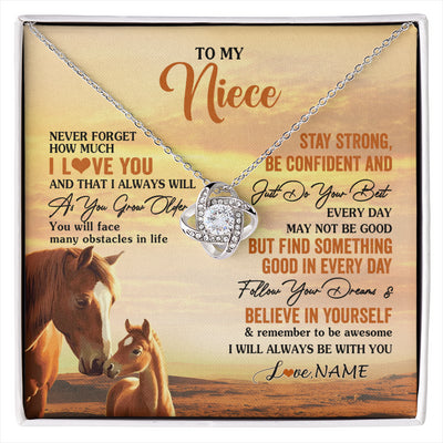 Love Knot Necklace 14K White Gold Finish | 1 | Personalized To My Niece I Love You Forever Necklace From Uncle Aunt Auntie Horse Niece Birthday Gifts Graduation Christmas Customized Gift Box Message Card | siriusteestore