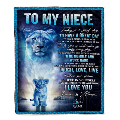 Personalized To My Niece Lion Blanket From Aunt Auntie Every Day Laugh Love Live Niece Birthday Graduation Christmas Customized Bed Fleece Throw Blanket | siriusteestore