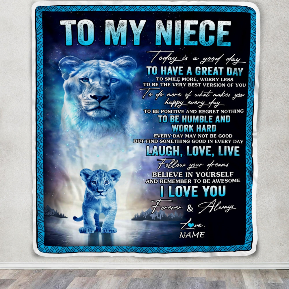 Personalized To My Niece Lion Blanket From Aunt Auntie Every Day Laugh Love Live Niece Birthday Graduation Christmas Customized Bed Fleece Throw Blanket | siriusteestore
