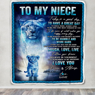 Personalized To My Niece Lion Blanket From Aunt Auntie Every Day Laugh Love Live Niece Birthday Graduation Christmas Customized Bed Fleece Throw Blanket | siriusteestore