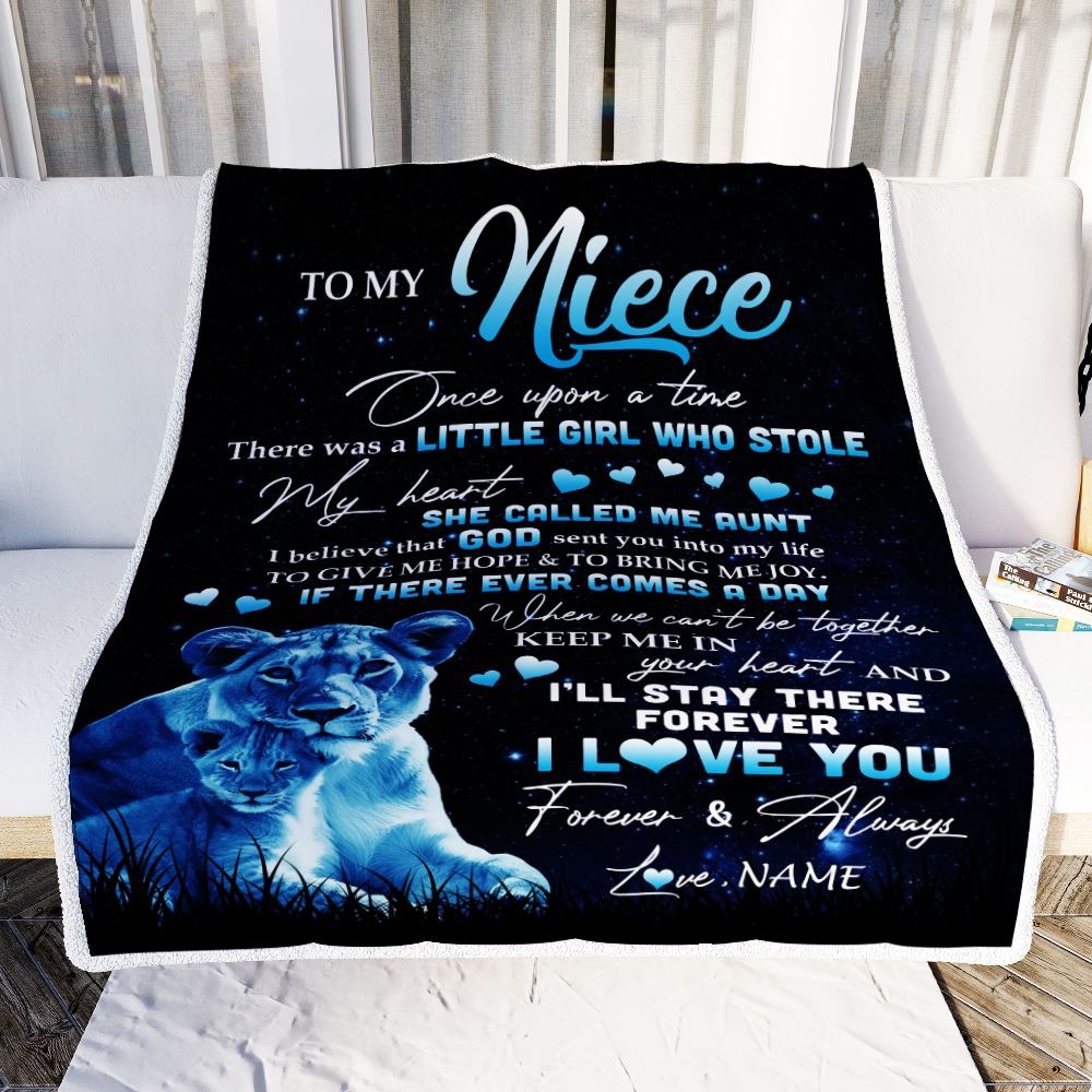 Personalized To My Niece Lion Blanket From Aunt Auntie I'll Stay There Forever Niece Birthday Graduation Christmas Customized Bed Quilt Fleece Throw Blanket | siriusteestore