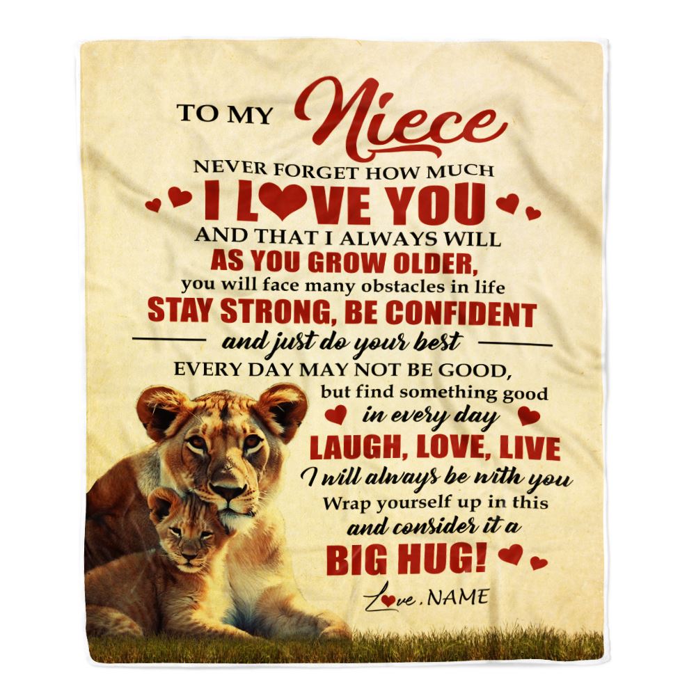 Personalized To My Niece Lion Blanket From Aunt Auntie Never Forget How Much I Love You Niece Birthday Graduation Christmas Customized Bed Fleece Blanket | siriusteestore