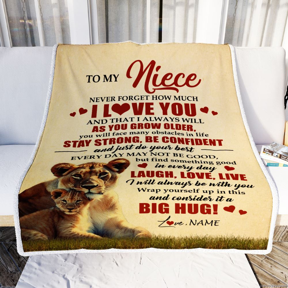 Personalized To My Niece Lion Blanket From Aunt Auntie Never Forget How Much I Love You Niece Birthday Graduation Christmas Customized Bed Fleece Blanket | siriusteestore