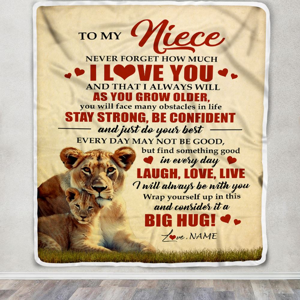 Personalized To My Niece Lion Blanket From Aunt Auntie Never Forget How Much I Love You Niece Birthday Graduation Christmas Customized Bed Fleece Blanket | siriusteestore