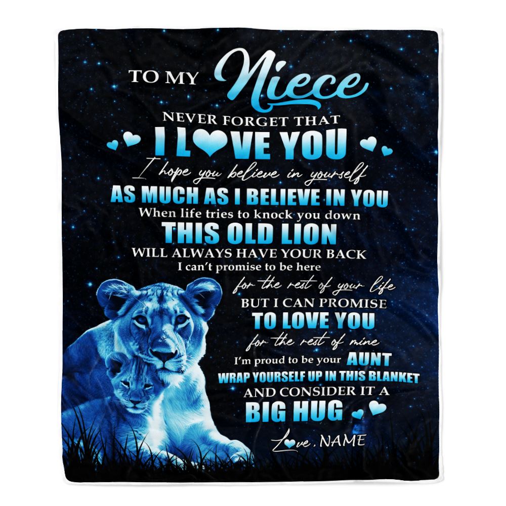 Personalized To My Niece Lion Blanket From Aunt Auntie Never Forget I Love You Niece Birthday Graduation Christmas Customized Bed Fleece Throw Blanket | siriusteestore