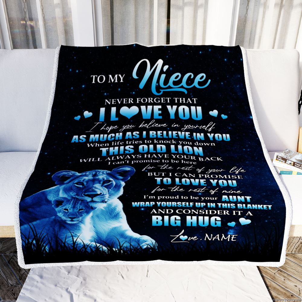 Personalized To My Niece Lion Blanket From Aunt Auntie Never Forget I Love You Niece Birthday Graduation Christmas Customized Bed Fleece Throw Blanket | siriusteestore