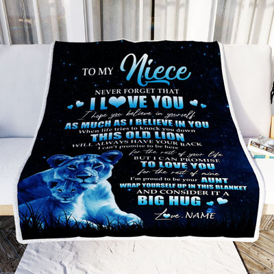 Personalized To My Niece Lion Blanket From Aunt Auntie Never Forget I Love You Niece Birthday Graduation Christmas Customized Bed Fleece Throw Blanket | siriusteestore