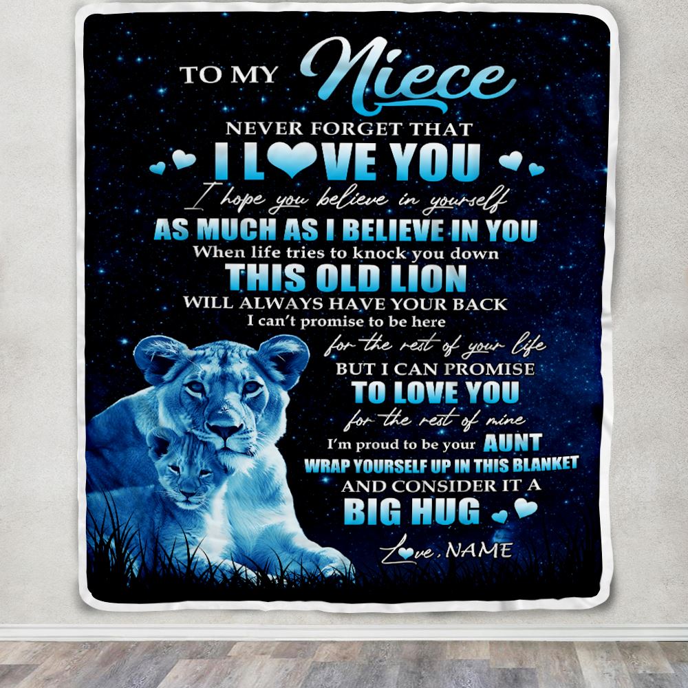 Personalized To My Niece Lion Blanket From Aunt Auntie Never Forget I Love You Niece Birthday Graduation Christmas Customized Bed Fleece Throw Blanket | siriusteestore