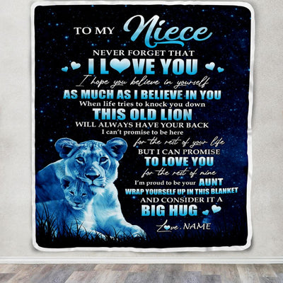 Personalized To My Niece Lion Blanket From Aunt Auntie Never Forget I Love You Niece Birthday Graduation Christmas Customized Bed Fleece Throw Blanket | siriusteestore