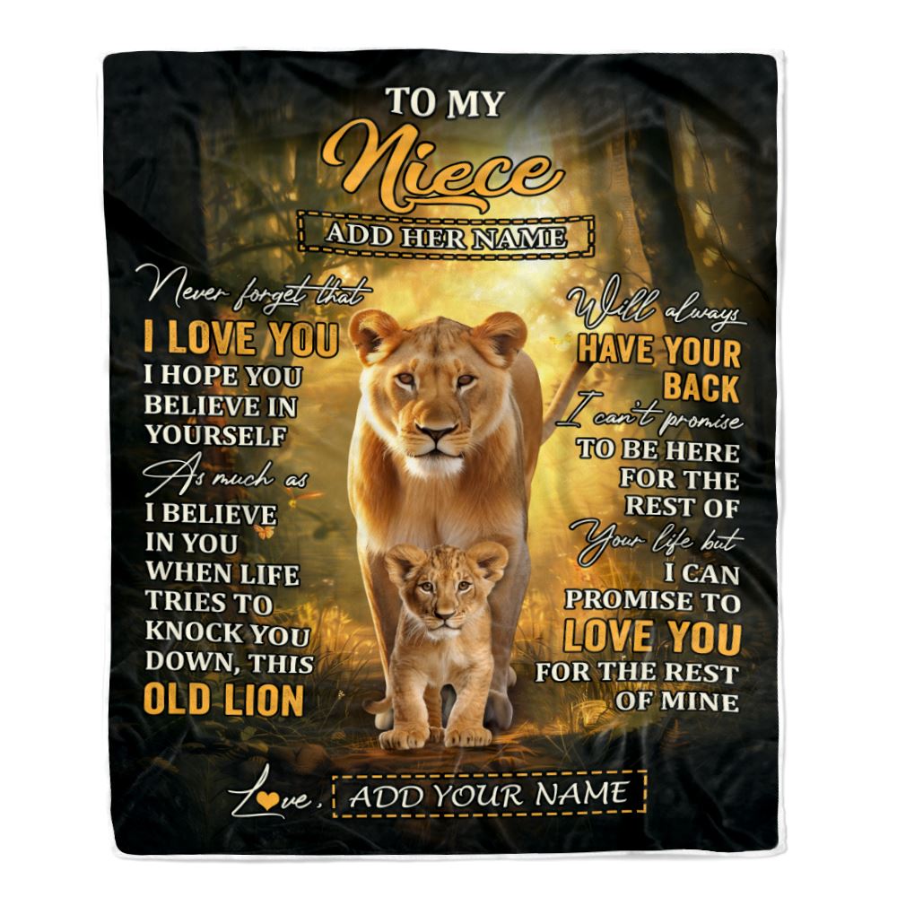 Personalized To My Niece Lion Blanket From Aunt Auntie Never Forget That I Love You Niece Birthday Gifts Graduation Christmas Customized Fleece Throw Blanket | siriusteestore