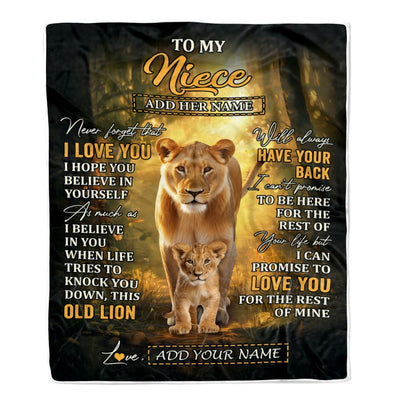 Personalized To My Niece Lion Blanket From Aunt Auntie Never Forget That I Love You Niece Birthday Gifts Graduation Christmas Customized Fleece Throw Blanket | siriusteestore